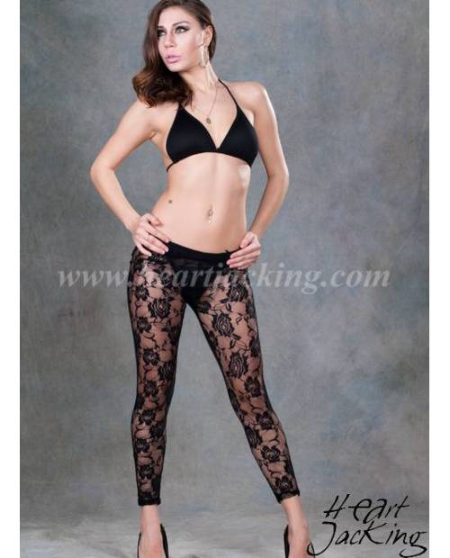 Leggings Black Leather and Lace