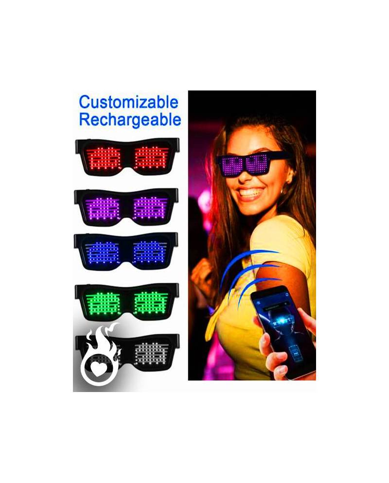 Lunettes LED Marhynchus – Programmables, Synchronisation Musicale/micro, 22 Animations, 5h D'autonomie – Idéales Pour Fêtes
